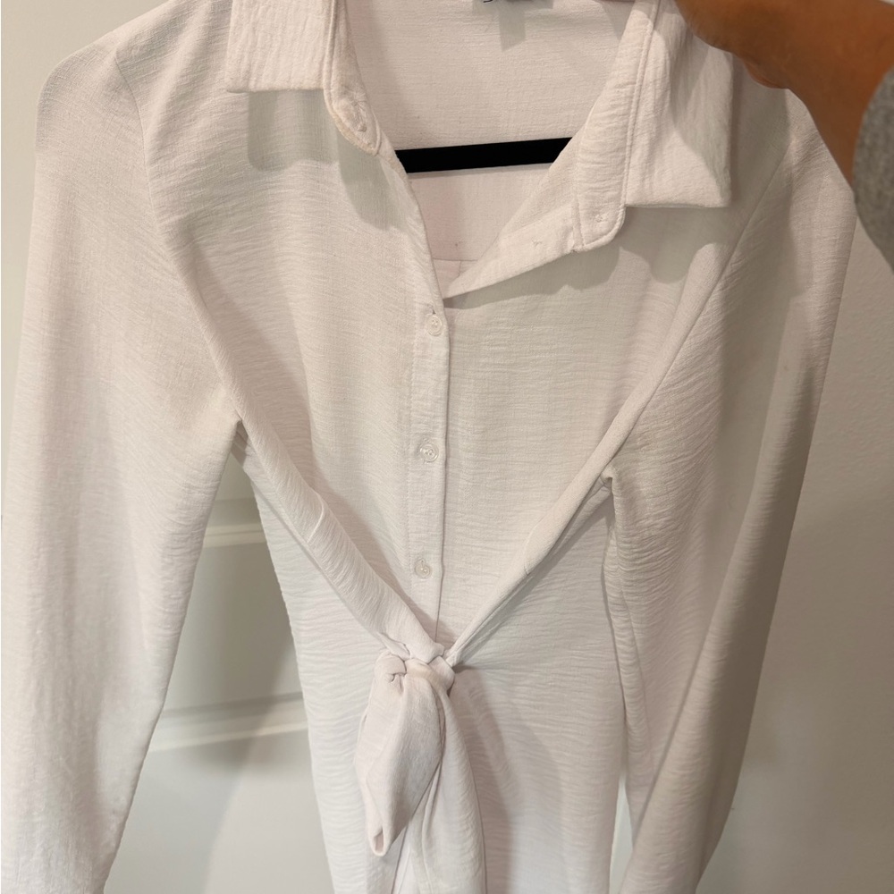 White Tie-Front Blouse maternity friendly